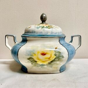 Vintage Bareuther Handpainted Yellow Floral Rose Porcelain Soup Tureen, Bavaria
